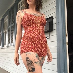 Red and Yellow vintage floral romper